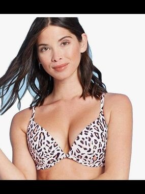 Shade & Shore Leopard Print Push-Up Bra in Hrown and Black